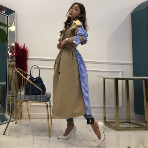 Lapel tie striped trench coat - ROUTINE FASHION